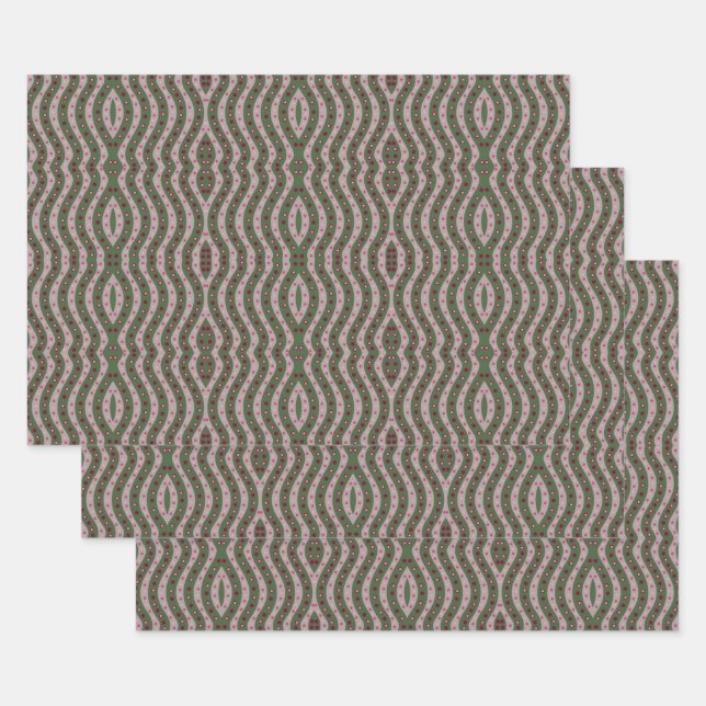 Magenta Pink Green Springtime Polka Dot Pattern Wrapping Paper Sheets (Set)