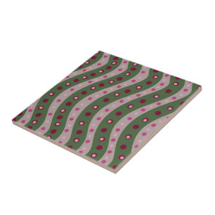 Magenta Pink Green Springtime Polka Dot Patterned  Ceramic Tile