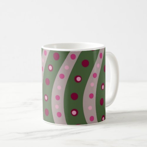 Magenta Pink Green Springtime Polka Dot Patterned Coffee Mug