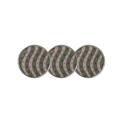 Magenta Pink Green Springtime Polka Dot Patterned  Golf Ball Marker