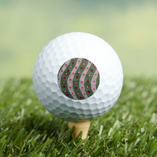 Magenta Pink Green Springtime Polka Dot Patterned  Golf Balls
