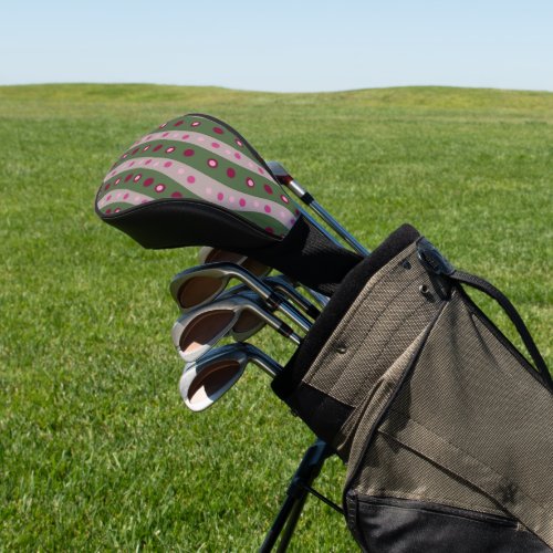 Magenta Pink Green Springtime Polka Dot Patterned  Golf Head Cover