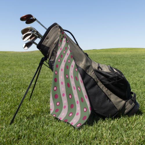 Magenta Pink Green Springtime Polka Dot Patterned  Golf Towel