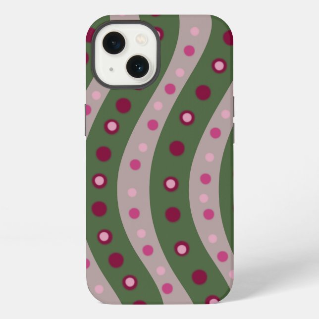 Magenta Pink Green Springtime Polka Dot Patterned  Iphone Case (Back)