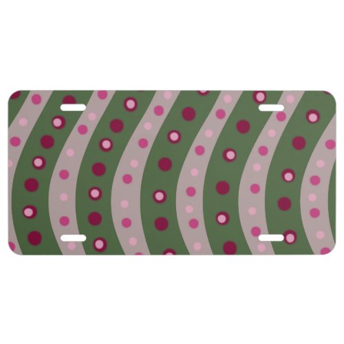 Magenta Pink Green Springtime Polka Dot Patterned  License Plate