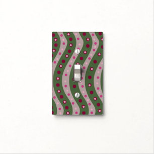Magenta Pink Green Springtime Polka Dot Patterned Light Switch Cover