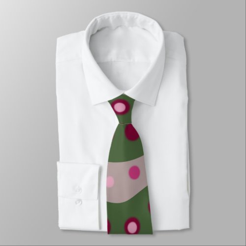 Magenta Pink Green Springtime Polka Dot Patterned Neck Tie