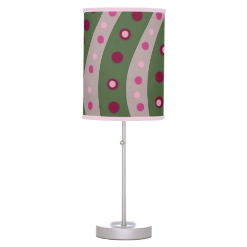 Magenta Pink Green Springtime Polka Dot Patterned  Table Lamp