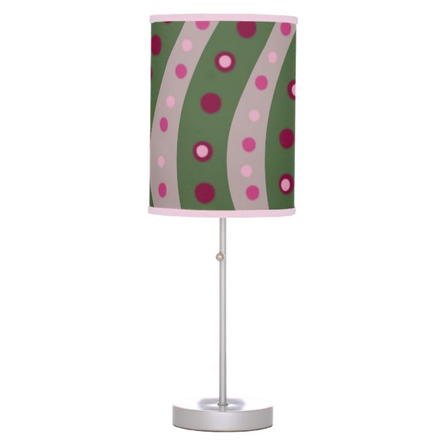 Magenta Pink Green Springtime Polka Dot Patterned  Table Lamp (Front)
