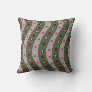 Magenta Pink Green Springtime Polka Dot Patterned Throw Pillow