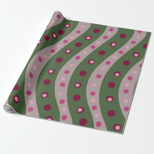 Magenta Pink Green Springtime Polka Dot Patterned  Wrapping Paper