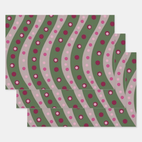 Magenta Pink Green Springtime Polka Dot Patterned Wrapping Paper Sheets