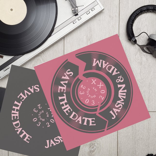 Magenta Pink Groovy Vinyl Record Wedding Save The Date (Creator Uploaded)