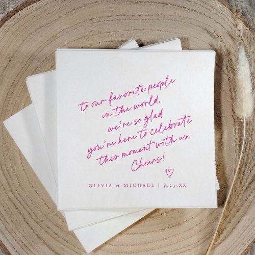 Magenta Pink Handwriting Love Note Style Wedding Napkins