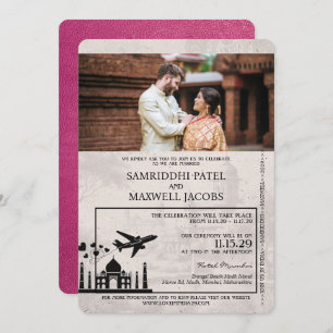 Magenta Pink India Passport Wedding Invitation