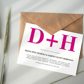 Magenta pink initials bold typography wedding invitation