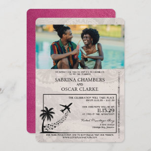 Magenta Pink Jamaica Passport Wedding Invitation