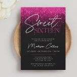 Magenta Pink Lights Black Sweet 16 Invitation<br><div class="desc">This modern sweet 16 invitation features magenta pink sparkle lights and a trendy calligraphy script font on a black background. A perfect design for a glamorous sweet 16 birthday party celebration. Edit this sweet 16 invitation template yourself using the online editing tools.</div>