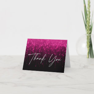 Magenta Pink Lights Black Sweet 16 Letterpress Thank You Card
