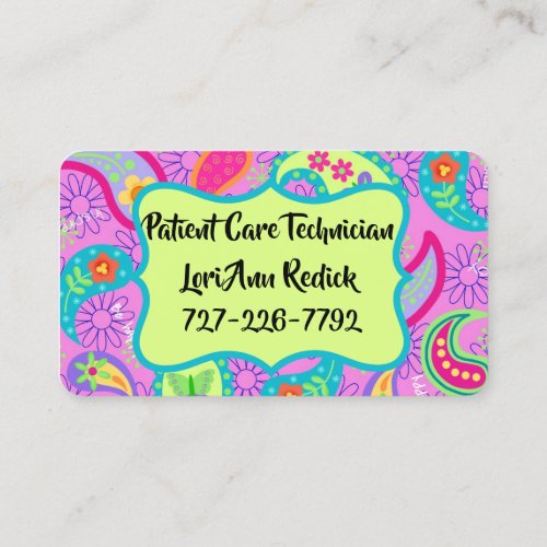 Magenta Pink Lime Green Modern Paisley Pattern Business Card