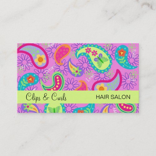 Magenta Pink Lime Green Modern Paisley Pattern Business Card