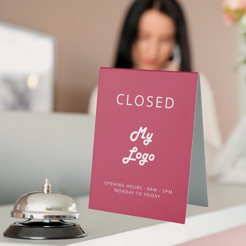 Magenta pink logo business open closed table tent sign