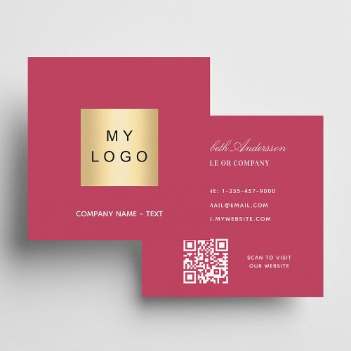 Magenta pink logo QR code Square Business Card