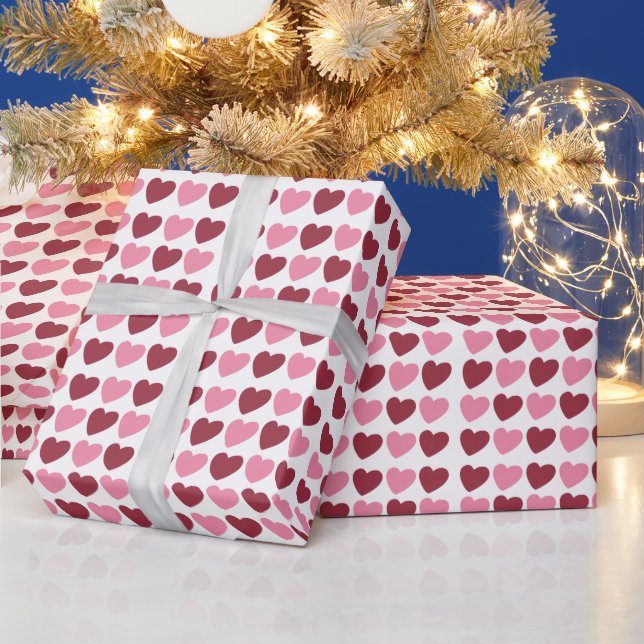 Magenta Pink Love Hearts Pattern Wrapping Paper (Holidays)