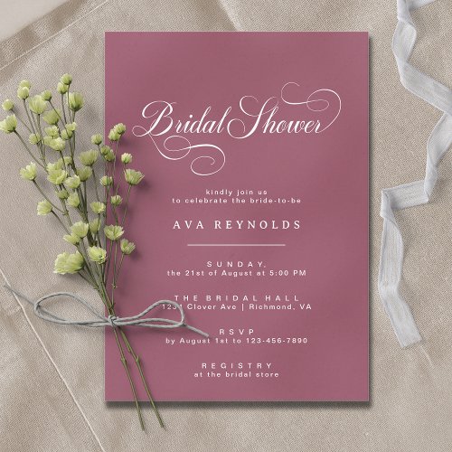 Magenta Pink Mauve  Vintage Script Bridal Shower Invitation