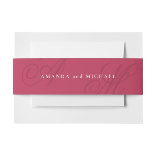 Magenta Pink Modern Edge Elegant Monogram Wedding Invitation Belly Band