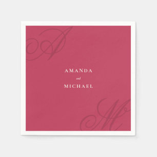 Magenta Pink Modern Edge Elegant Monogram Wedding Napkins