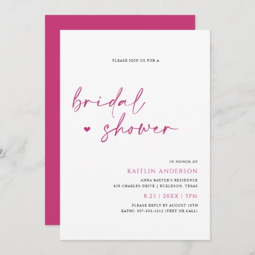 Magenta Pink Modern Handwriting Bridal Shower Invitation