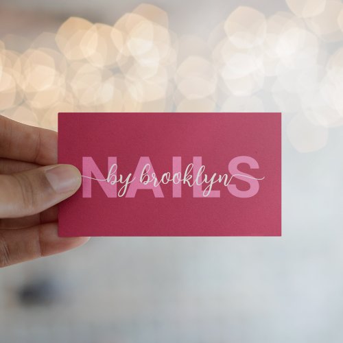 Magenta Pink Modern Typography Nail Artist Business Card