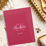 Magenta pink monogram initials name 2025 planner<br><div class="desc">A magenta,  dark pink background and white text. Personalize and add your monogram initials,  name and a year.</div>