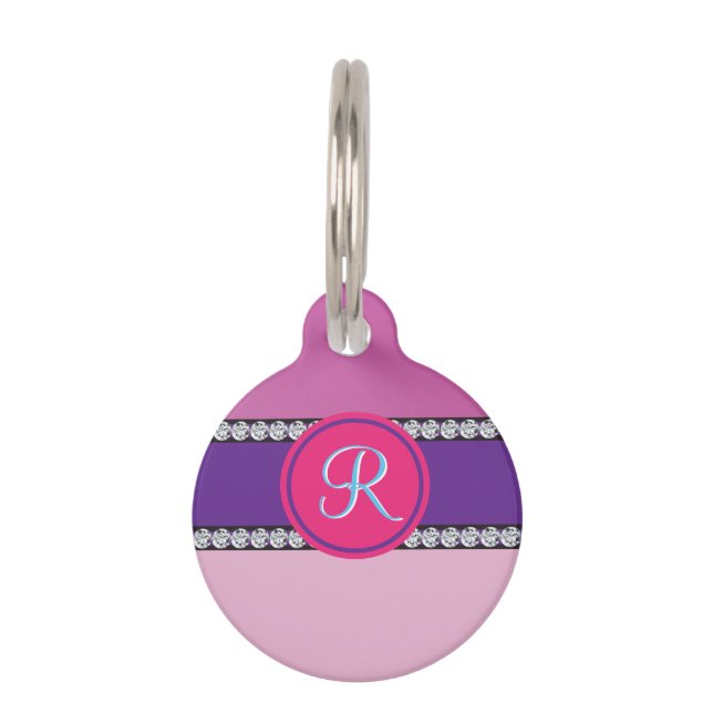 Magenta Pink Monogram Pet Tag (Back)