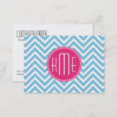 Magenta Pink Monogram with Light Blue Chevron Business Card (Front/Back)