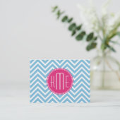 Magenta Pink Monogram with Light Blue Chevron Business Card (Standing Front)