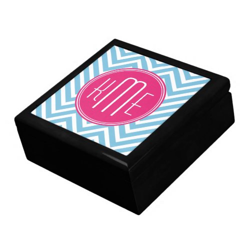 Magenta Pink Monogram with Light Blue Chevron Gift Box