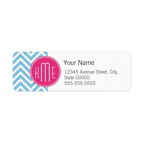 Magenta Pink Monogram with Light Blue Chevron Label