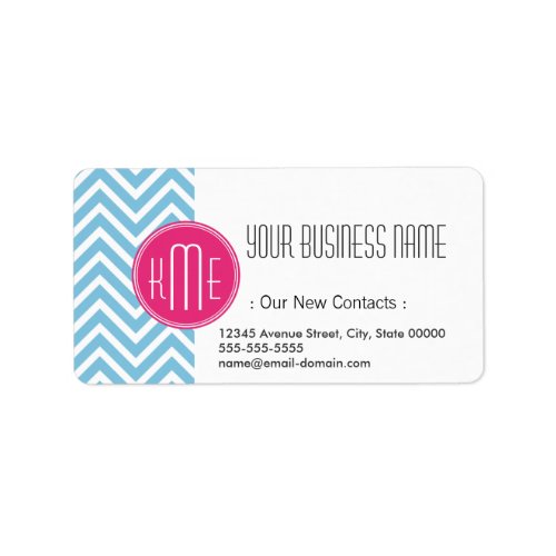 Magenta Pink Monogram with Light Blue Chevron Label