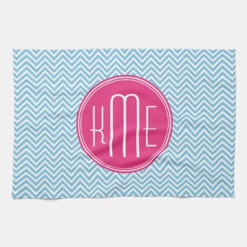 Magenta Pink Monogram With Light Blue Chevron Towel by ZeraDesign at Zazzle