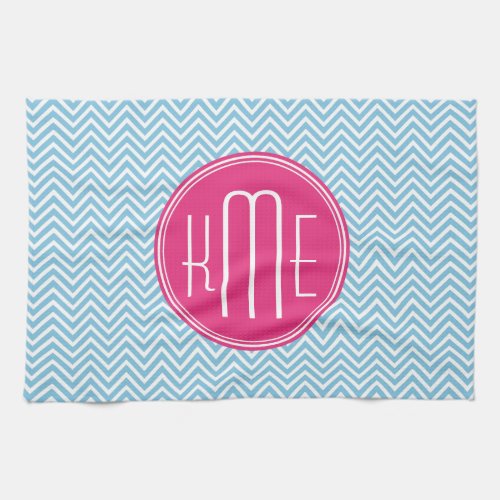 Magenta Pink Monogram with Light Blue Chevron Towel