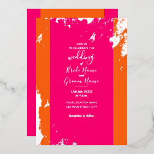 Magenta Pink Orange Gold Grain Elegant Foil Invitation