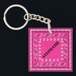 Magenta Pink Paisley Bandana Personalized Keychain<br><div class="desc">This keychain has a graphic in the style of a classic bandana in black and white against a magenta pink background and is ready to be personalized with a name in bold black lettering.</div>