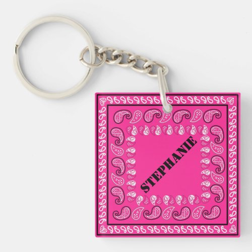 Magenta Pink Paisley Bandana Personalized Keychain