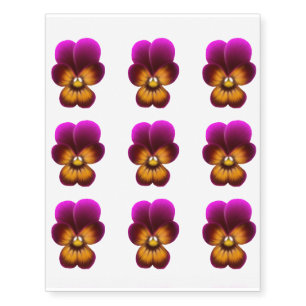 Magenta Pink Pansy Flowers Temporary Tattoos