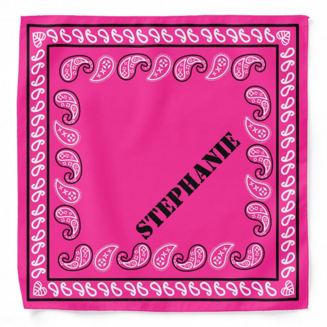 Magenta Pink Personalized Classic Paisley Bandana (Front)