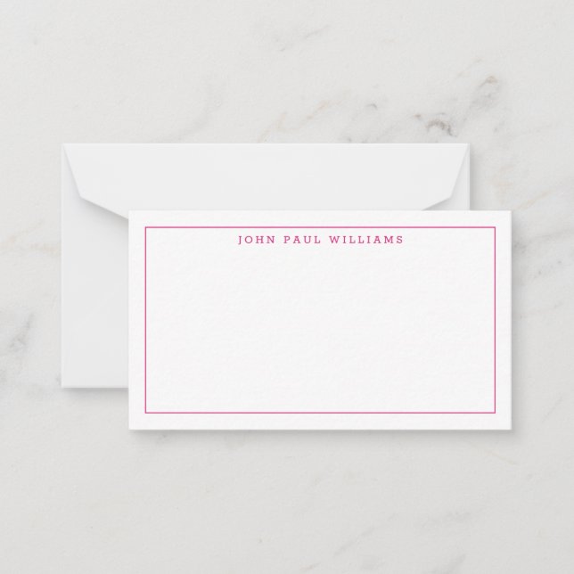 Magenta Pink Professional Formal Thin Border Note Card (Front)