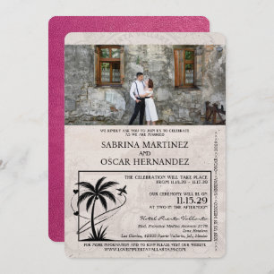 Magenta Pink Puerta Vallarta Passport Wedding Invitation