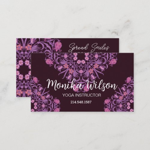 Magenta pink purple artistic mandala business card
